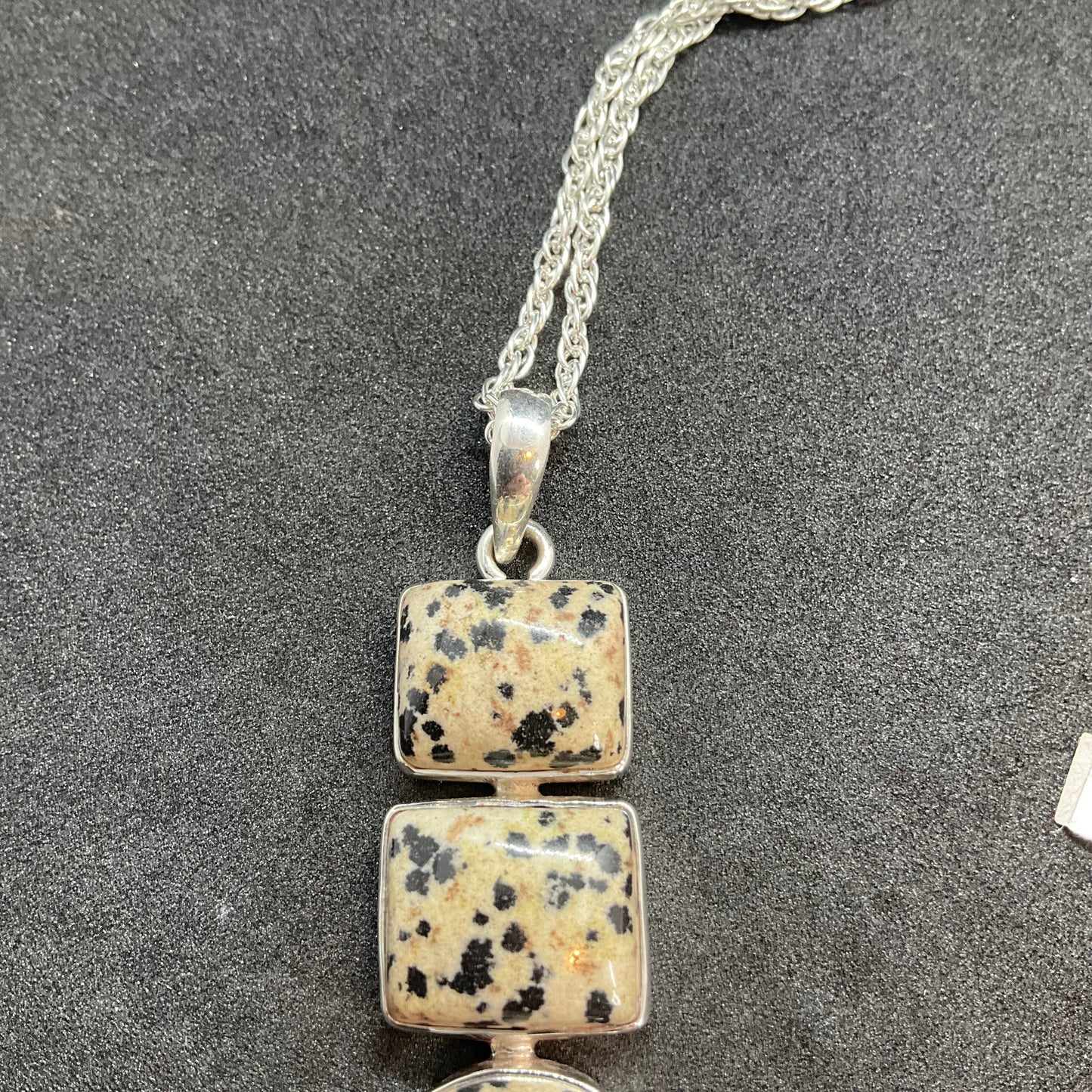 Vintage large Dalmatian jasper and 925 silver triple gemstone pendant, silver plated chain, crystal healing, birthday gift box.