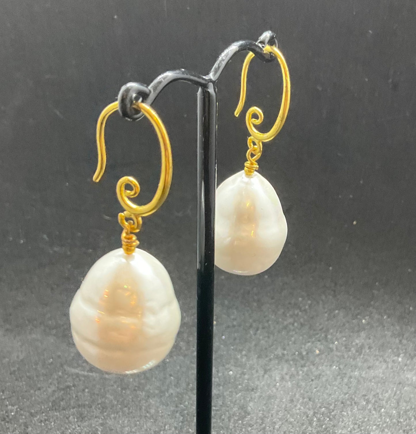 Handmade Gold Plated Shell Pearl Drop Earrings