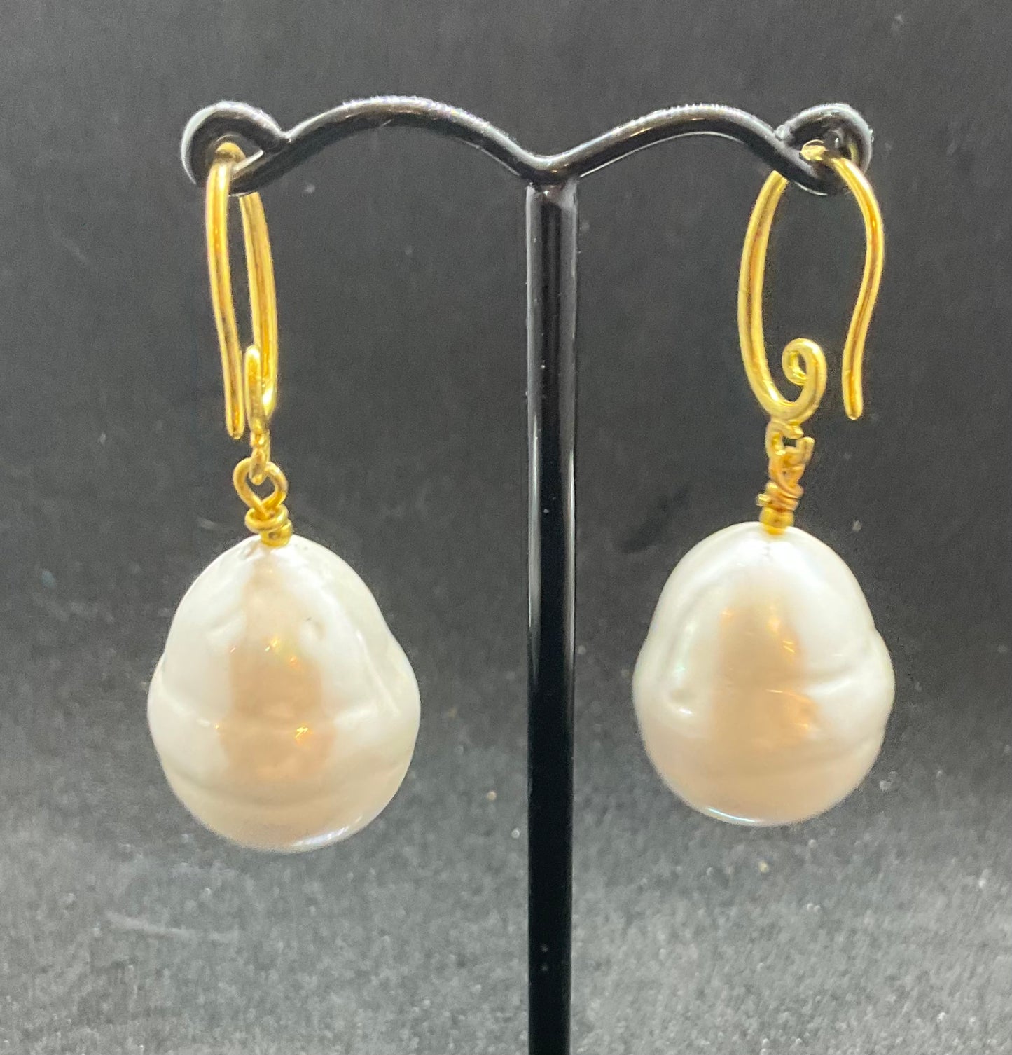 Handmade Gold Plated Shell Pearl Drop Earrings