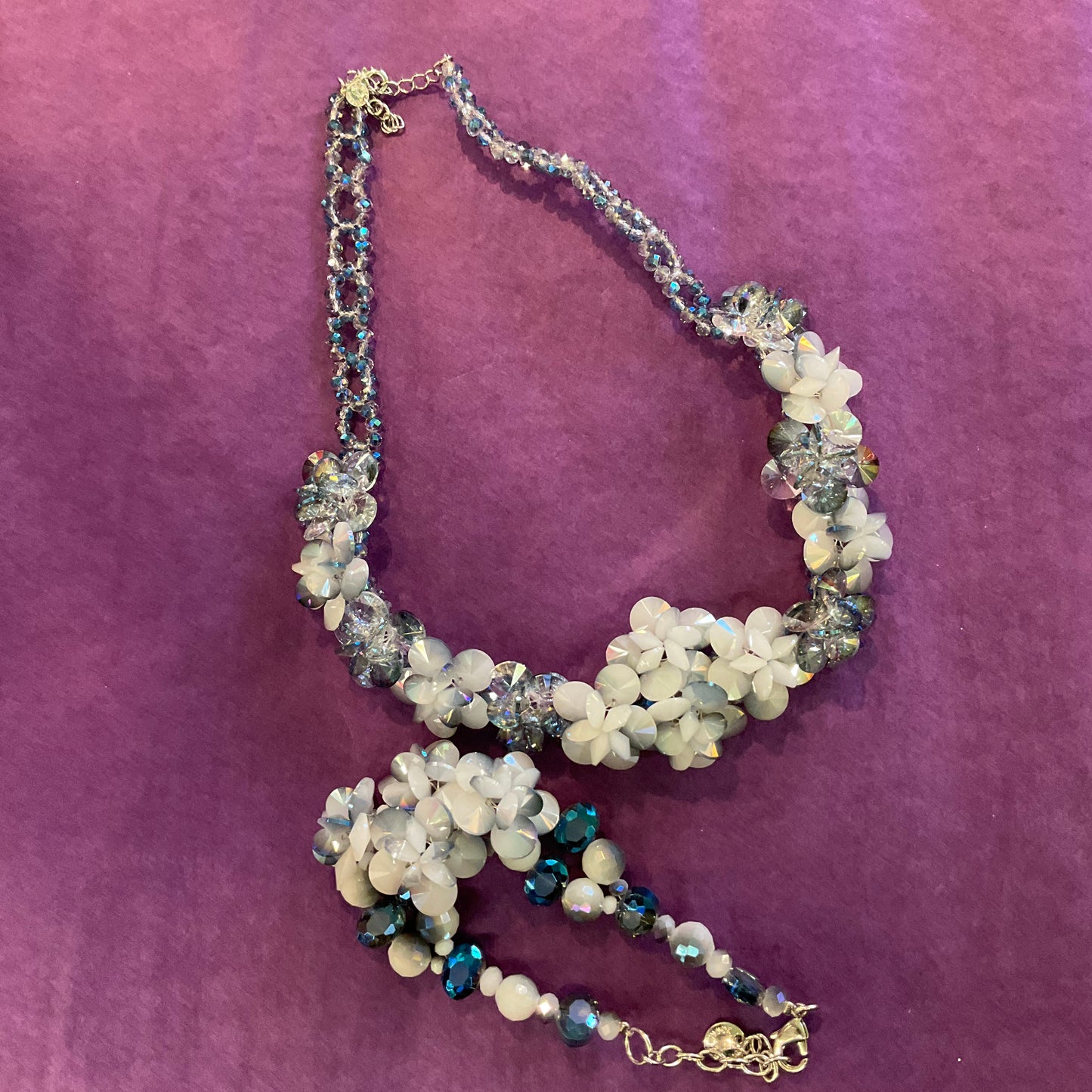 Vintage Butler and Wilson Crystal Beaded Flower Garland Necklace and Bracelet Set