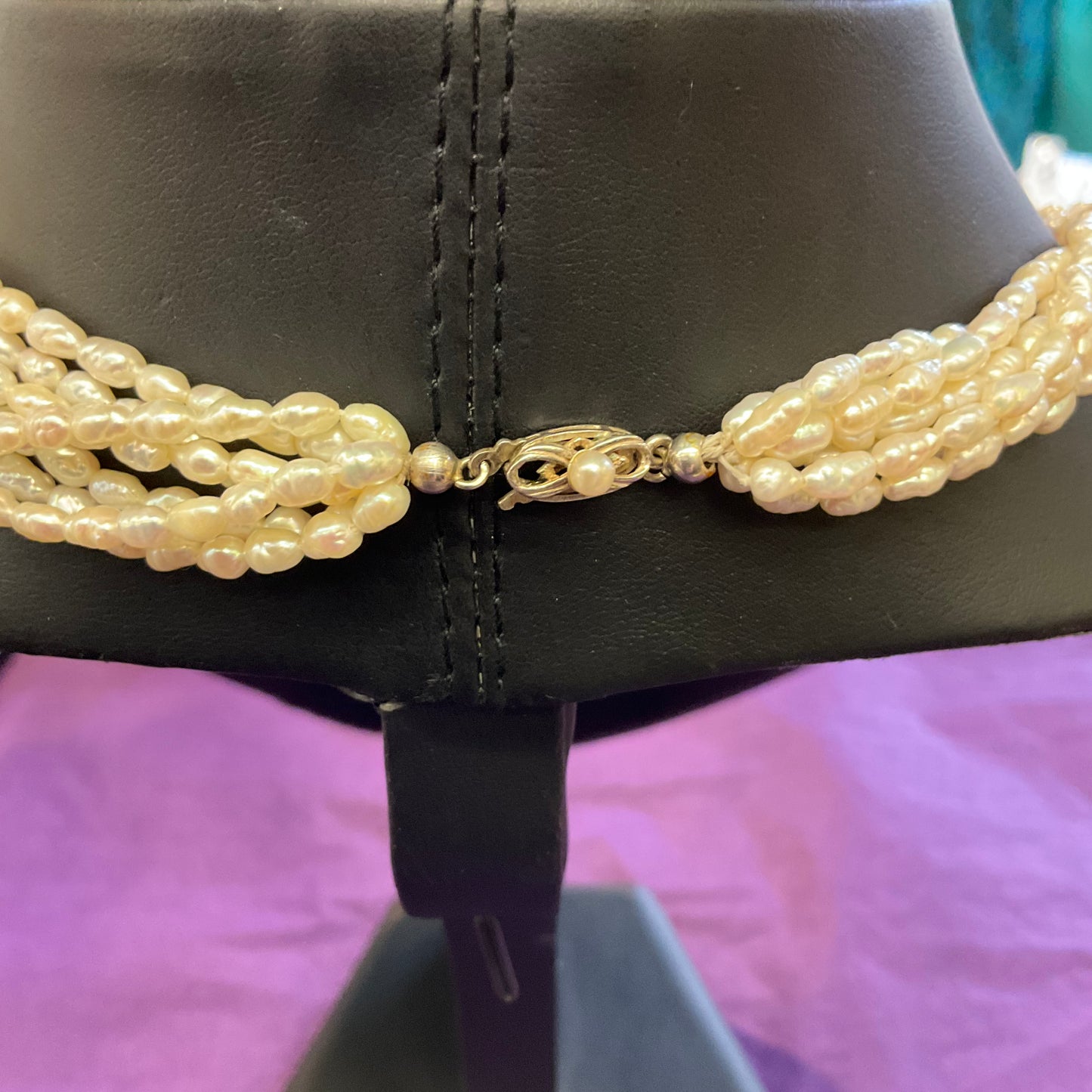 Vintage Fresh water rice pearl twisted strand choker Necklace