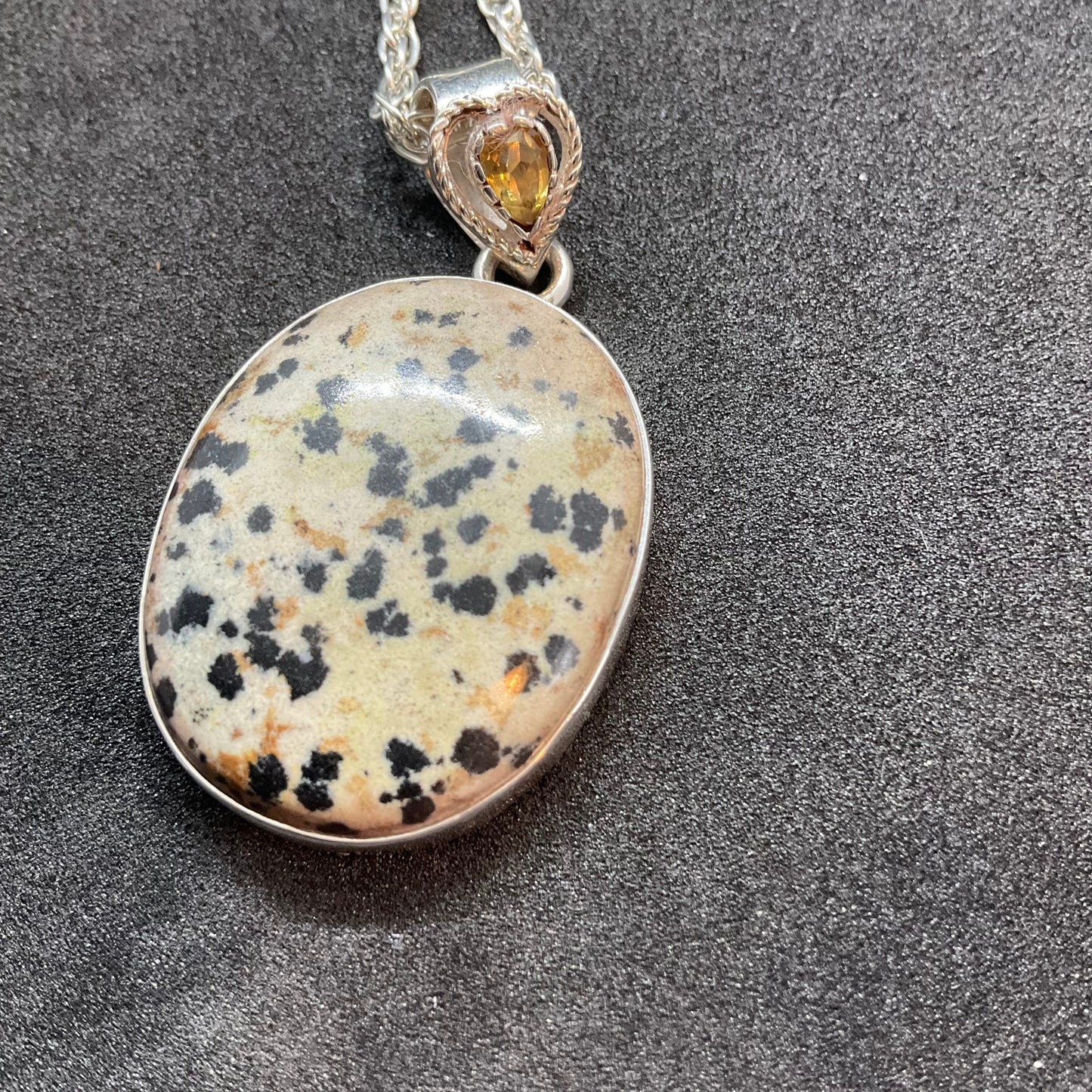 Vintage large Dalmatian Jasper and silver pendant, crystal healing