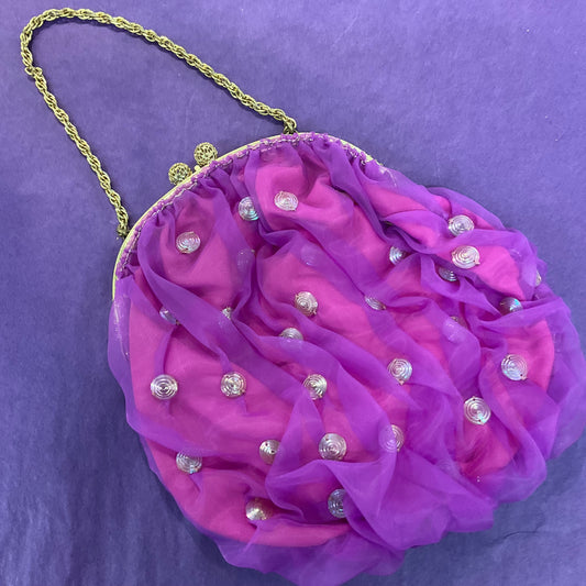 Vintage 1960/70s pink chiffon sequinned evening bag, formal event, birthday