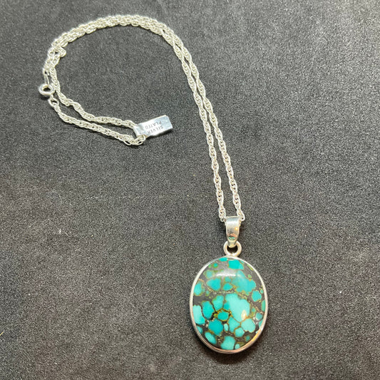Vintage 925 silver and stabalisted turquoise large pendant necklace, crystal healing, self expression