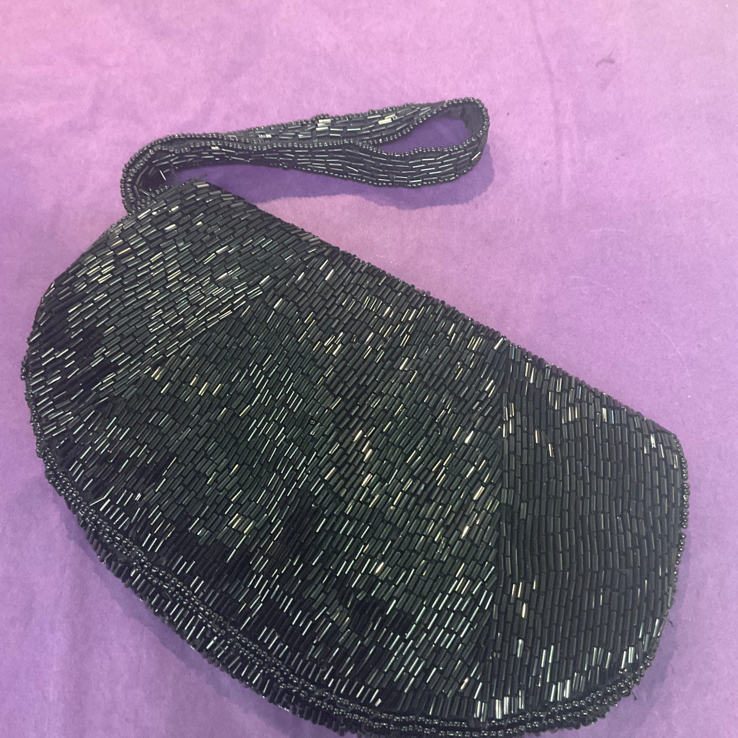 Vintage Black Lustre Beaded Clutch Bag