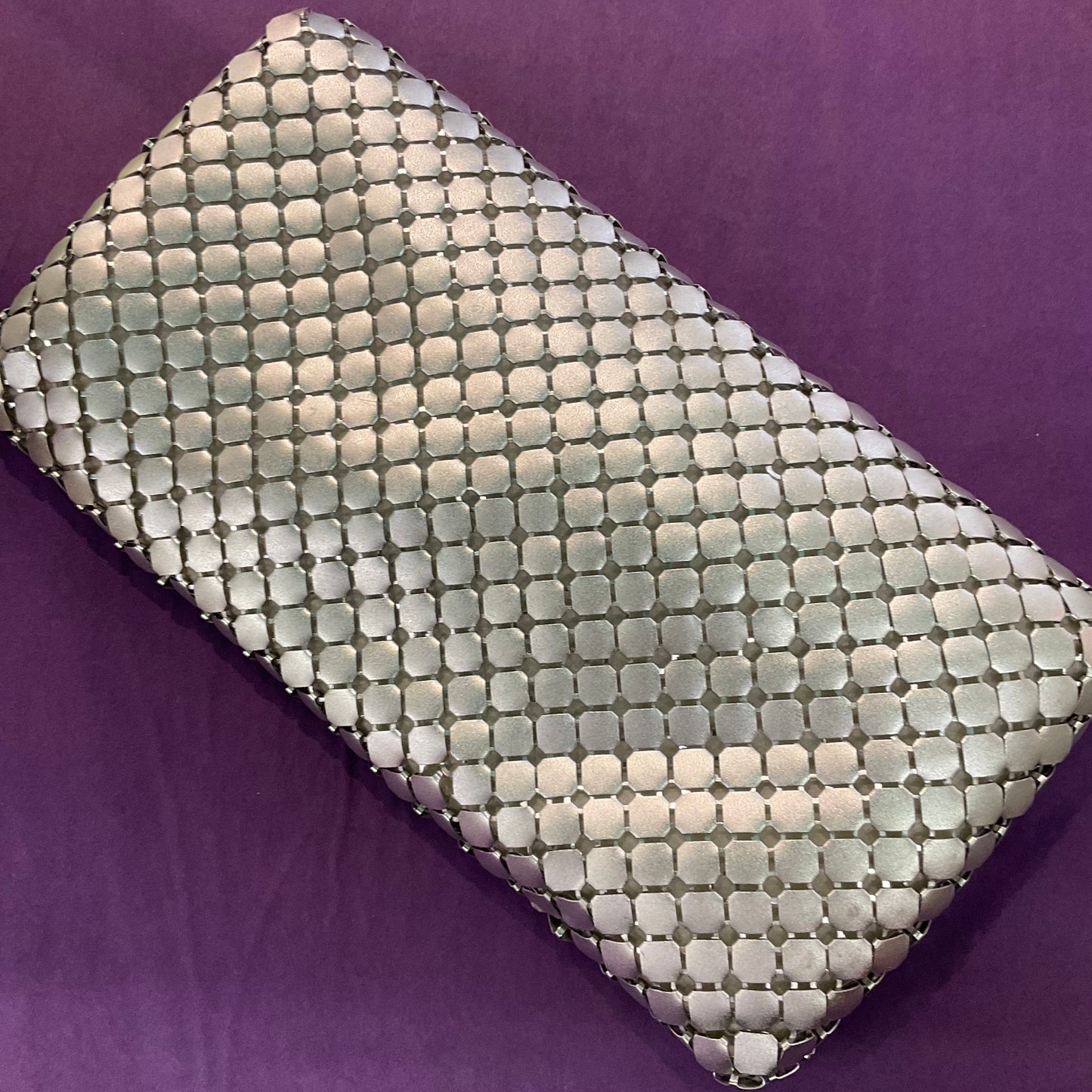 Vintage large silver metallic disc/chainmail clutch or shoulder bag by MARINA GALANTI, ladies night.