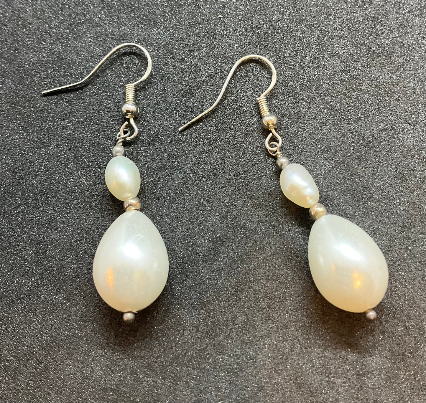 Vintage pair of Silver and Shell Pearl Drop Earrings