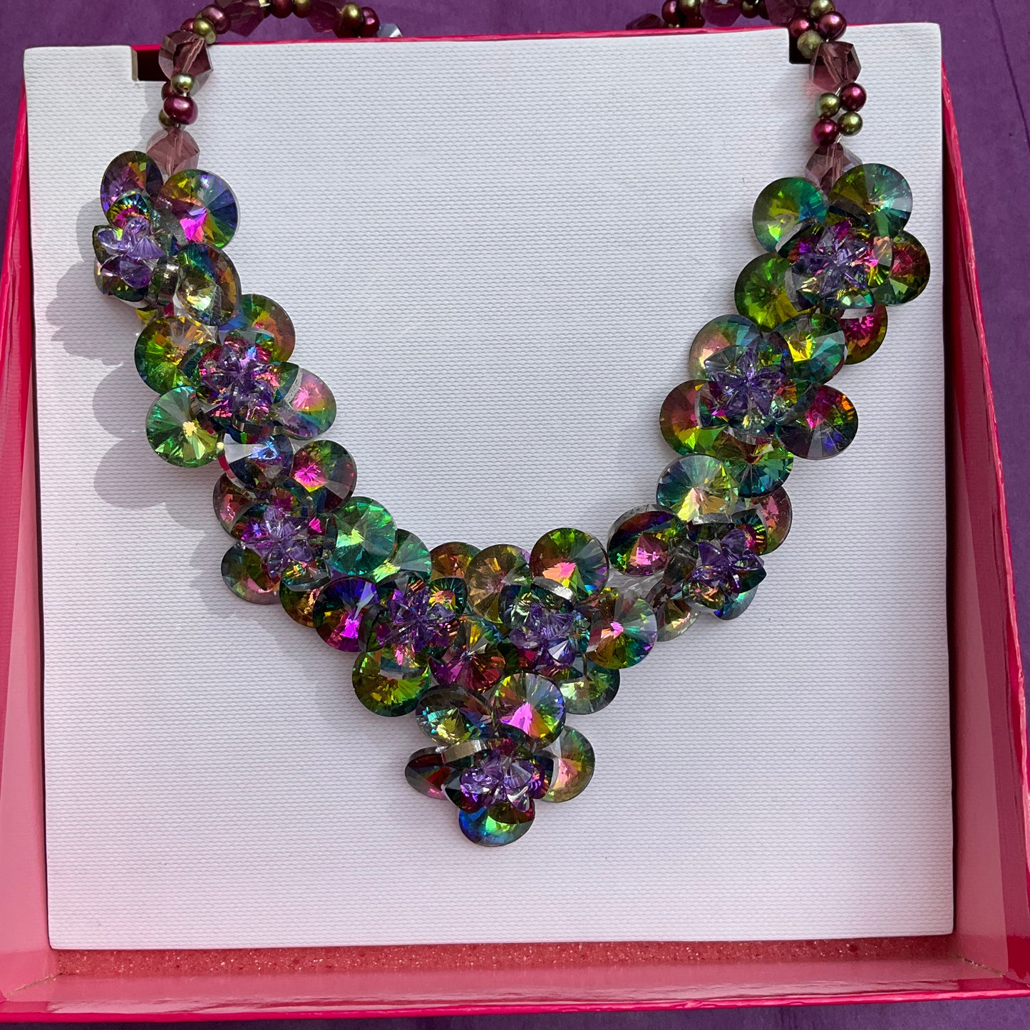 Fabulous Peacock Borealis Floral statement Necklace By Butler and Wilson