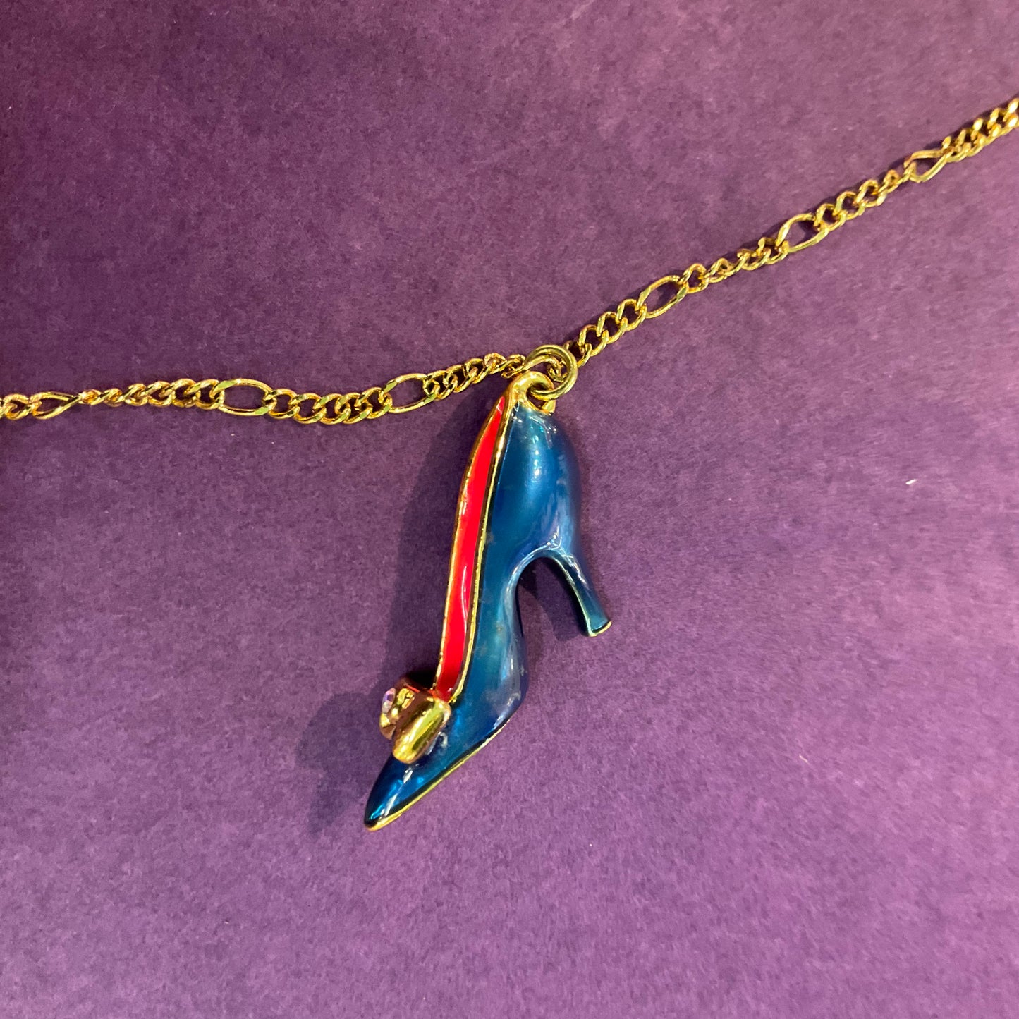 Vintage Butler and Wilson Disney Princess Rainbow Enamel Shoes Flapper Length Gold Tone Charm Necklace , Signed in original box, Birthday