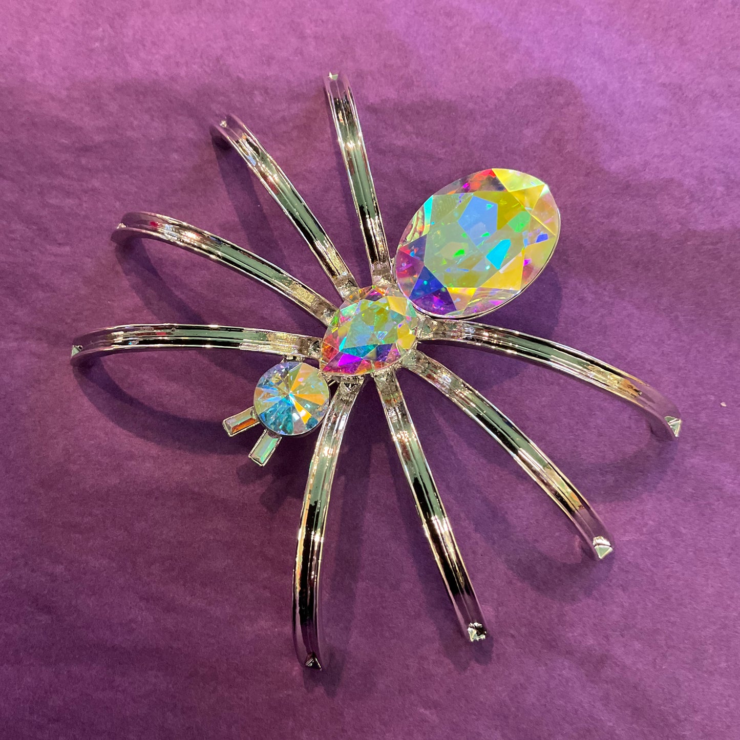 Vintage Butler and Wilson oversized statement Rainbow Borealis Crystal baguette Spider Brooch, signed. Gift for her