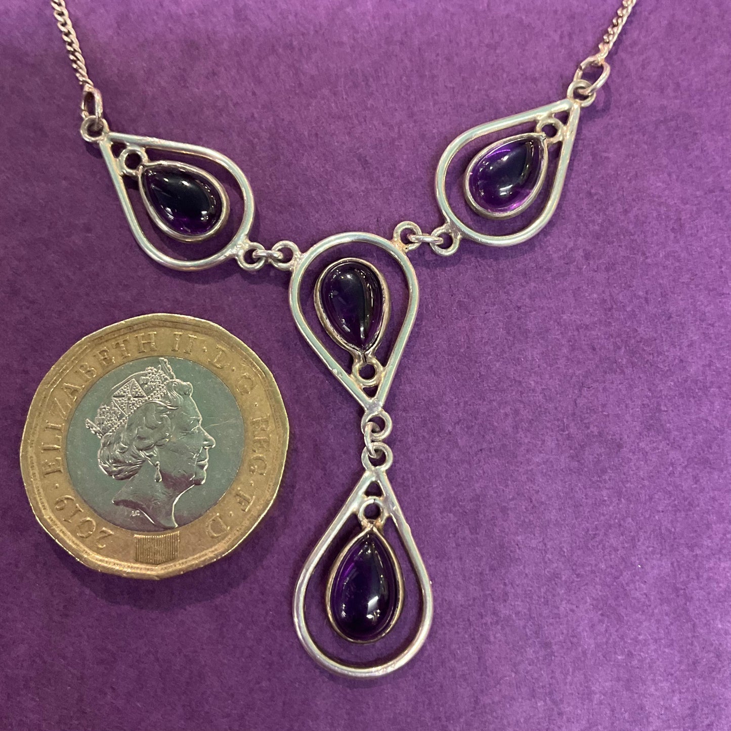 Vintage 925 Silver and Amethyst Fine panel Necklace