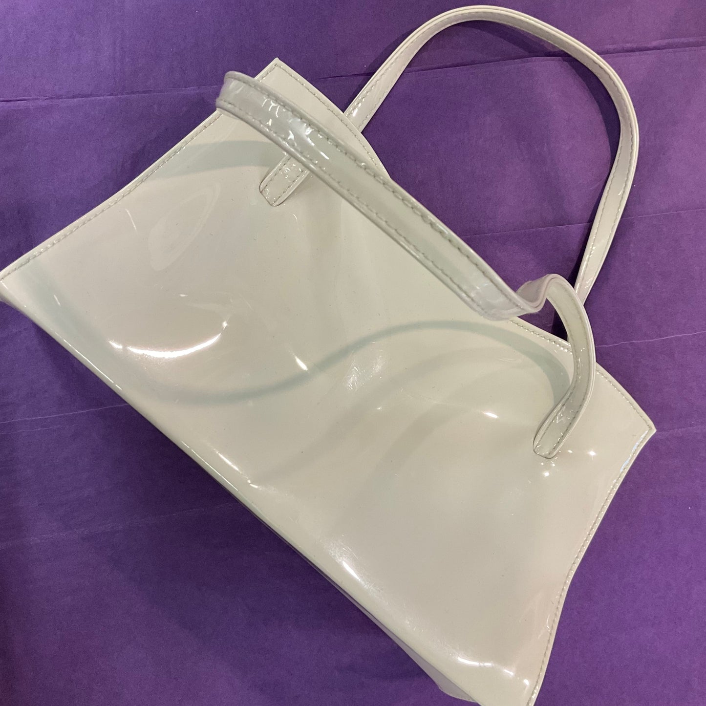 Vintage ST MICHAEL Cream Faux Patenr Leather Glossy Kelly Style Handbag, Made in England, Formal Event , Summer, Wedding