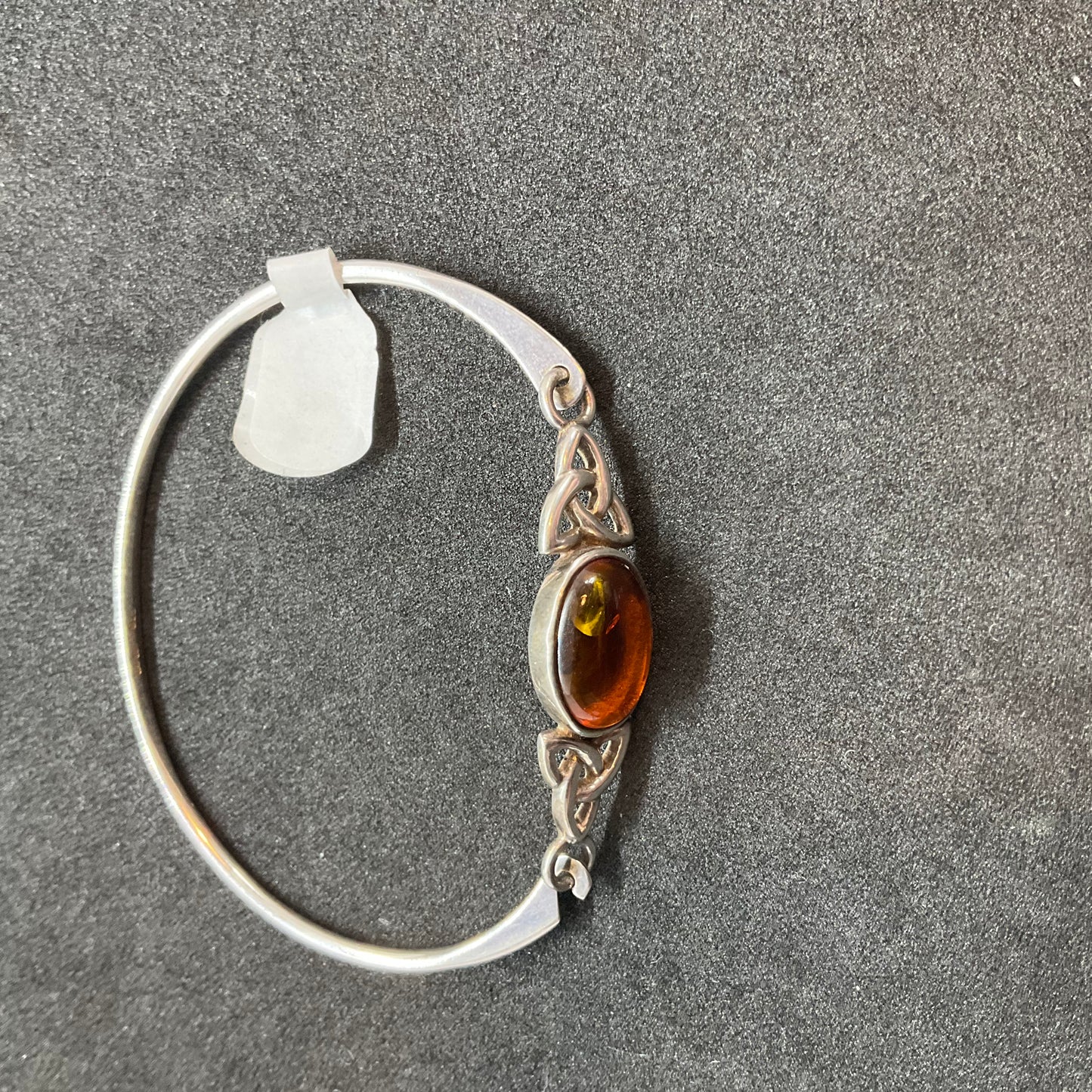 Vintage Amber and 925 silver Celtic style fine bangle/bracelet, triquetta, trinity knot