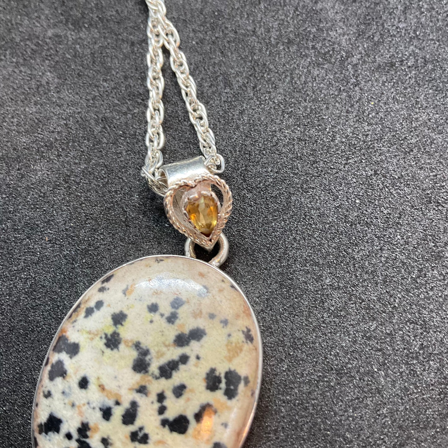 Vintage large Dalmatian Jasper and silver pendant, crystal healing