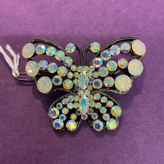 Vintage Butler and Wilson Rainbow Aurora Borealis crystal Butterfly hair clip, signed, as new, in own box, wedding.