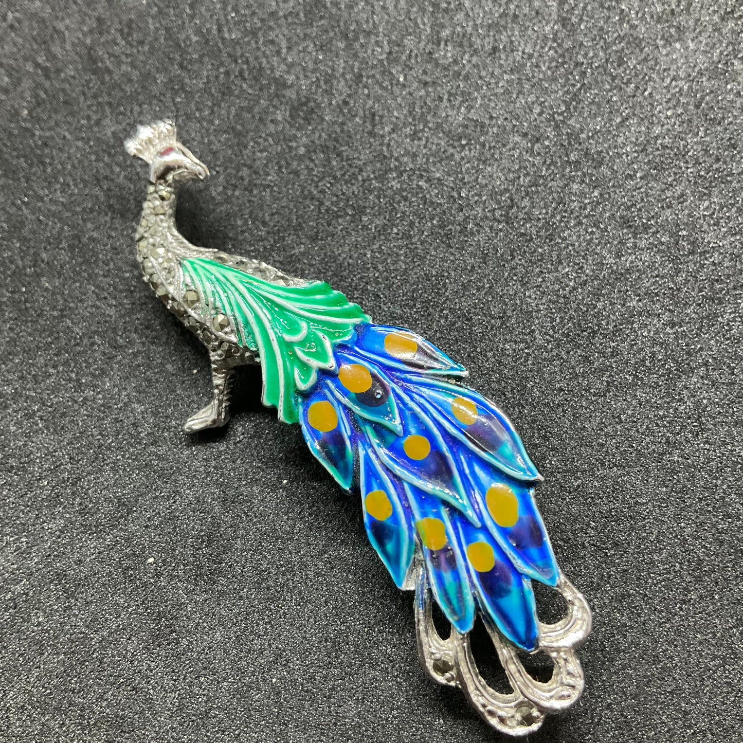 Vintage 1940s Bohemian Enamel and Marcasite Colourful Peacock Brooch