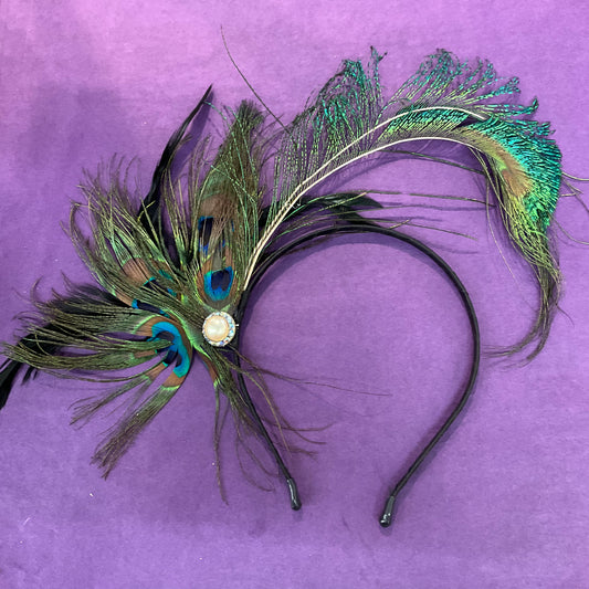 Vintage Hand Made Art Deco Style Peacock feather Hairband