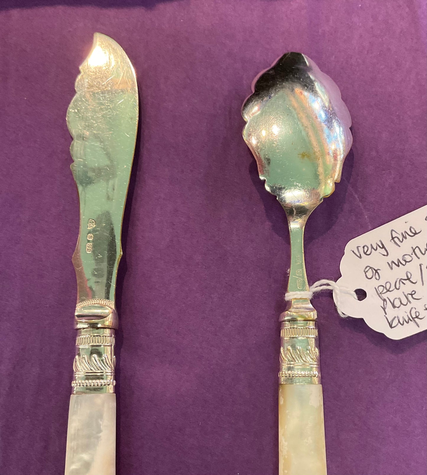 Vintage Silver plated Engraved Breakfast Set With Mother Of Pearl Handles.