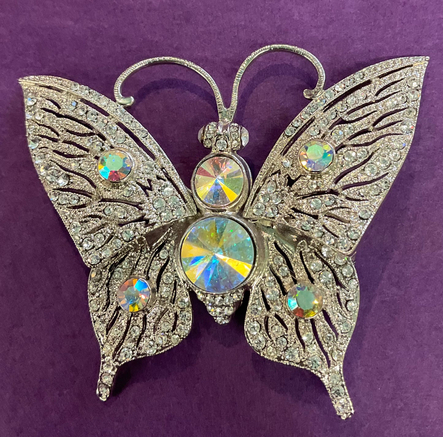 Vintage Butler and Wilson Large Silver rhinestone and Crystal butterfly brooch. wedding prom.