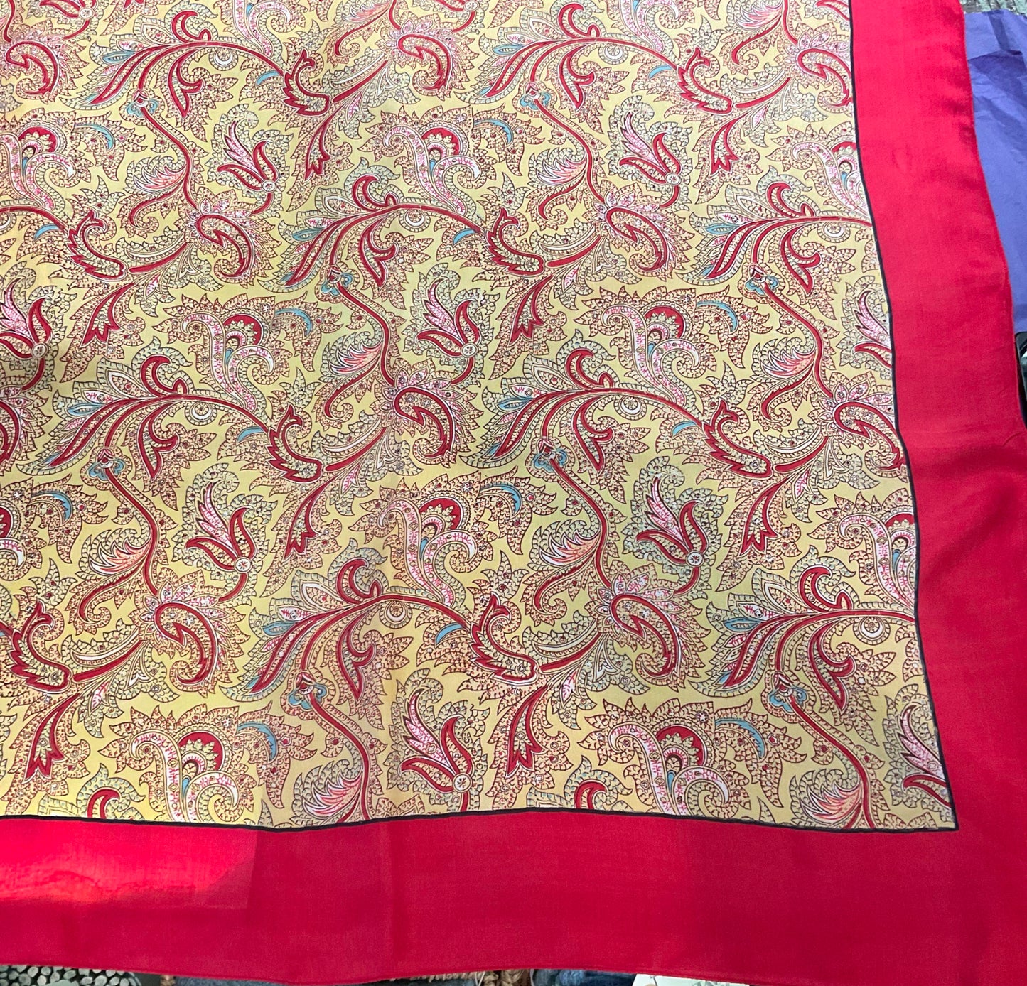 Vintage 1940/50s liberty pure silk scarf, made in England, gold and red paisley print.