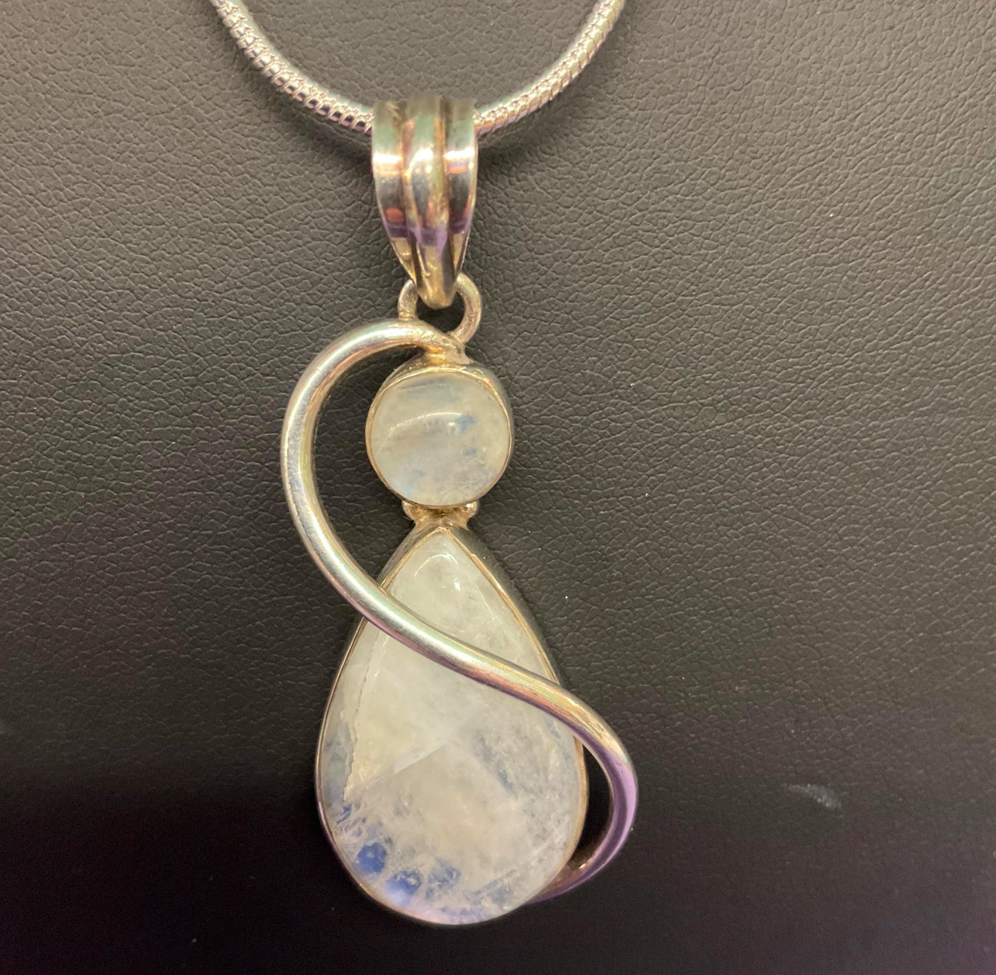 Vintage silver and moonstone large drop pendant