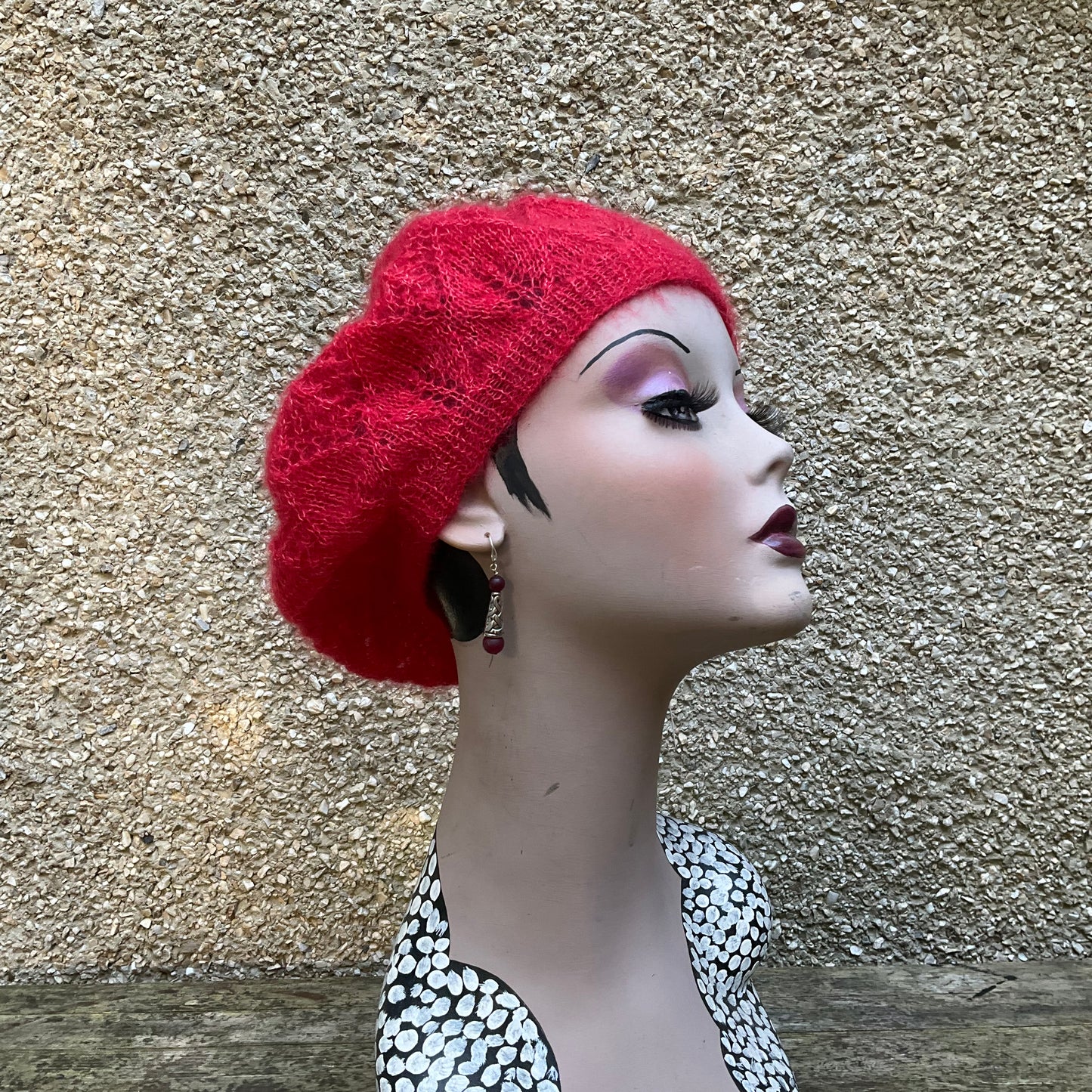 Vintage style Hand Knit Mohair and Silk Fine Lacy Beret, Rowan Kidsilk Haze , gifts for her