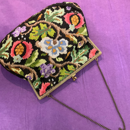 Antique French Petite Pointe Embroidered Evening Bag