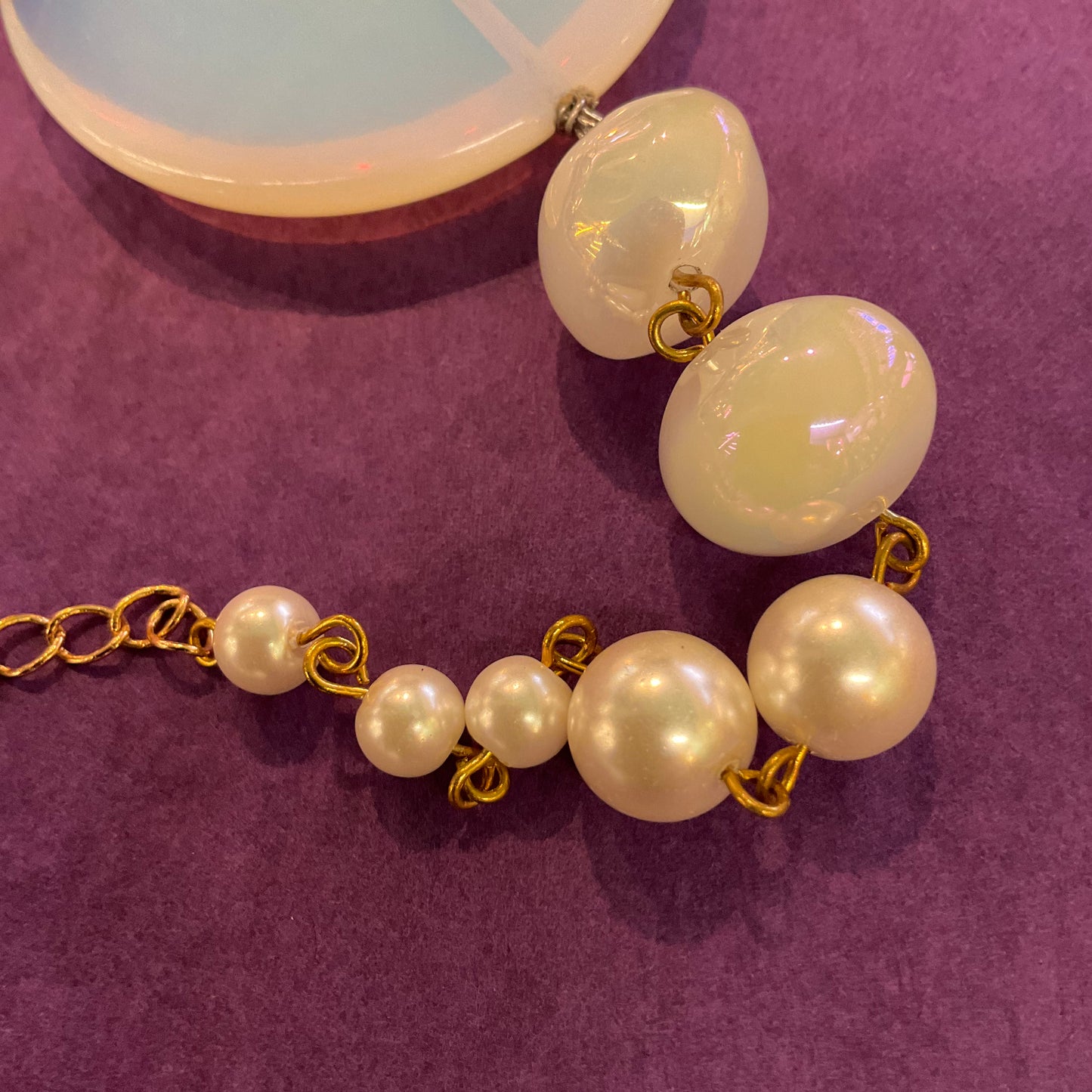 Vintage Butler and Wilson Oversized Long Faux Pearl Milk Glass and Opalite Necklace