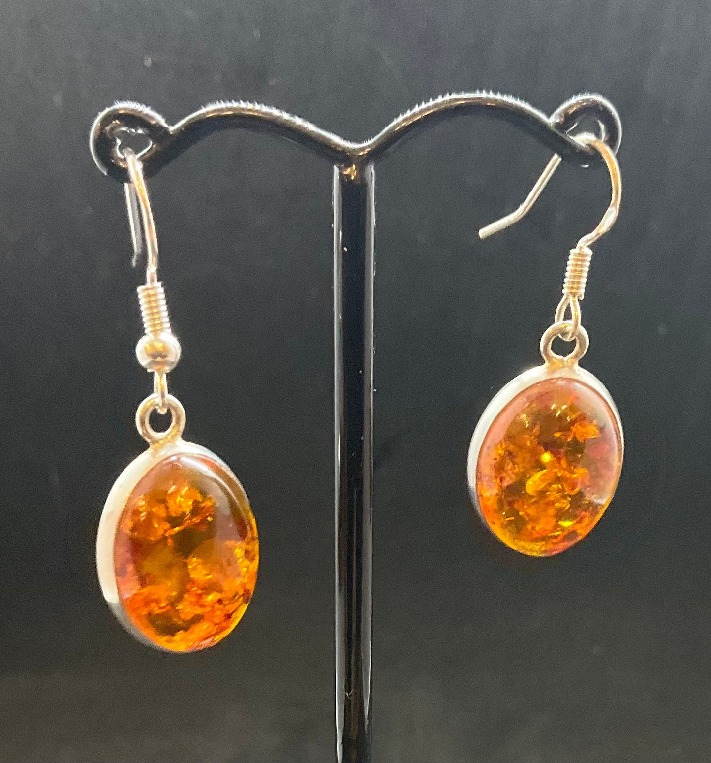 Vintage Silver & Amber Drop Earrings