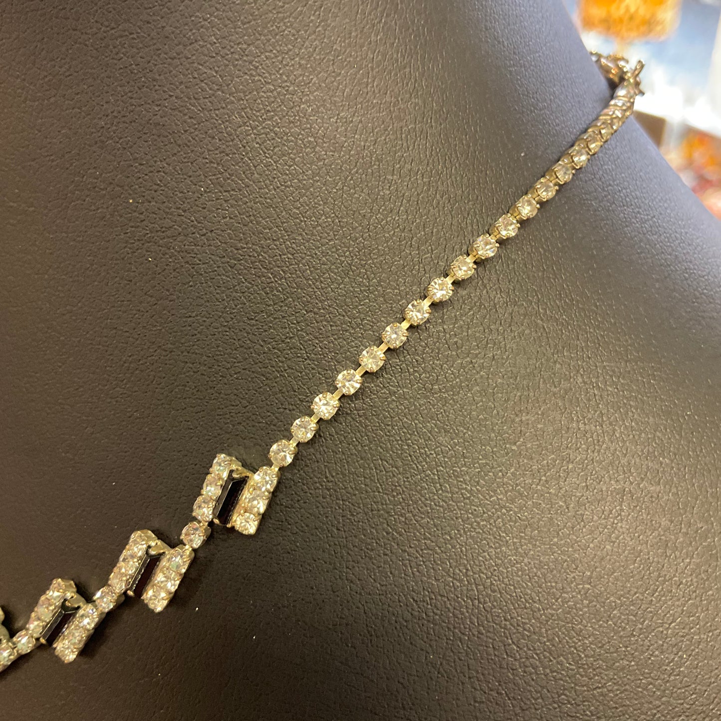 Vintage unused simply silver Art Deco style diamante necklace and bracelet set, prom, gift for her.