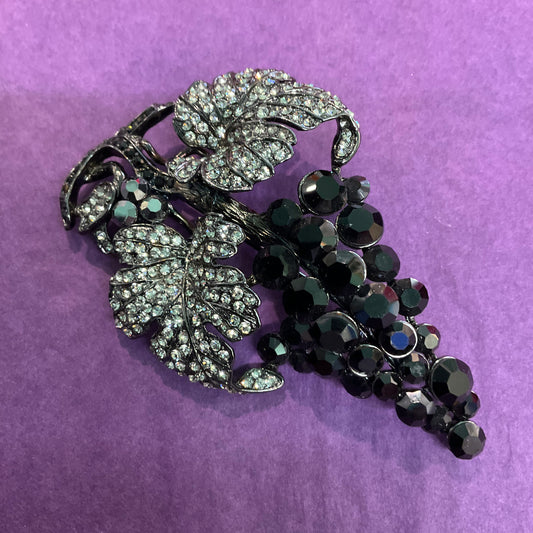 Vintage Butler and Wilson Large statement ‘Grapes’  brooch. Black/silver tone Rhinestone crystals, wine lover gift, gift for them.