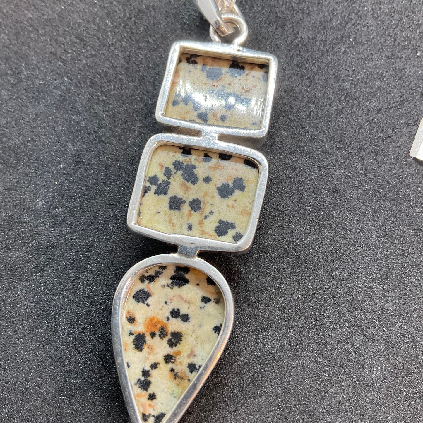 Vintage large Dalmatian jasper and 925 silver triple gemstone pendant, silver plated chain, crystal healing, birthday gift box.