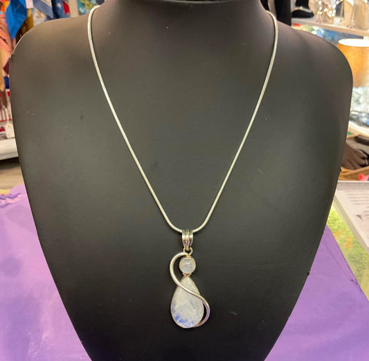 Vintage silver and moonstone large drop pendant