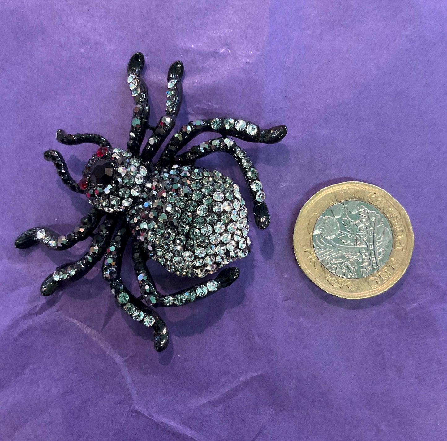 Butler and Wilson large rhinestone crystal black and silver spider brooch, as new in original box.