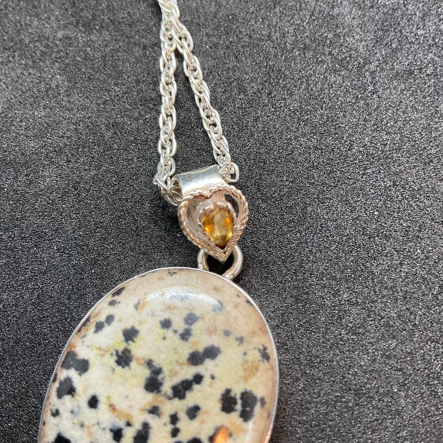 Vintage large Dalmatian Jasper and silver pendant, crystal healing