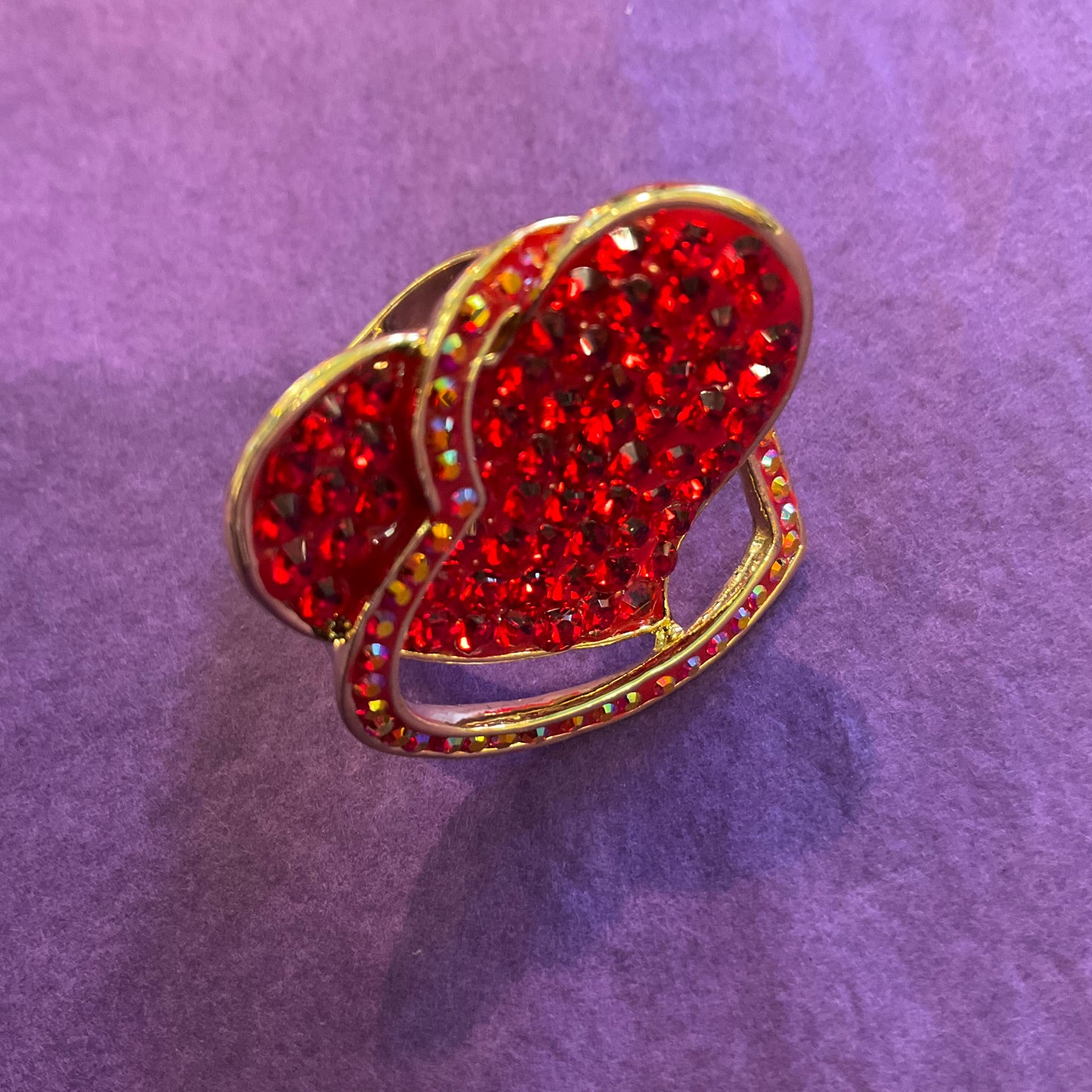 Vintage Butler and Wilson Statement Red Rhinestone Crystal Hearts Ring, Size O, signed in original box, birthday, prom, festival