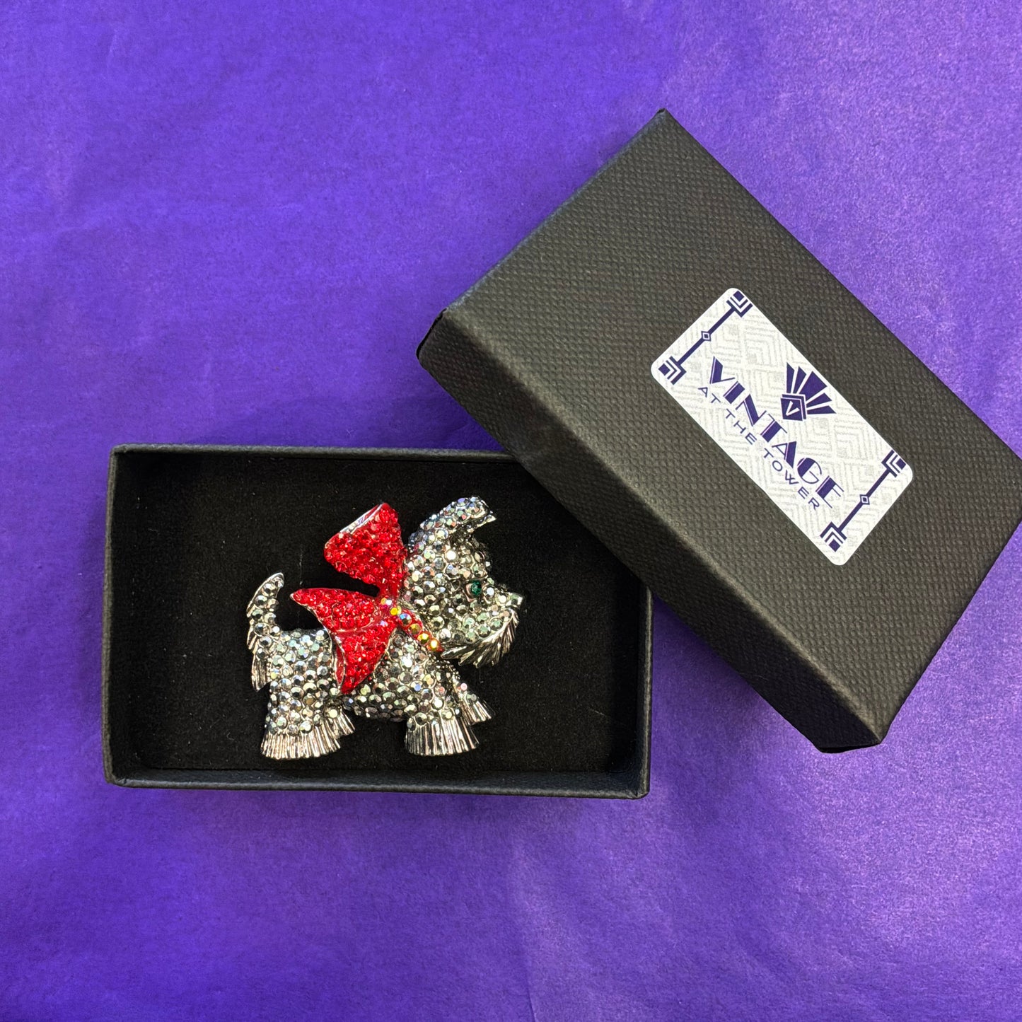 Vintage Butler and Wilson Large Crystal Scottie Dog Brooch, silver tone and crystals, signed