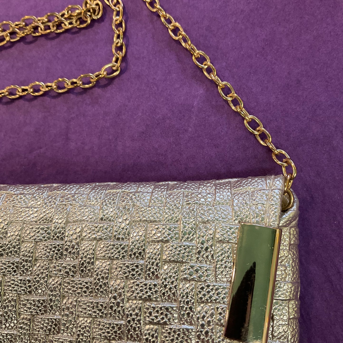 Vintage Gold Textured Faux Leather clutch/shoulder Beth Jordan Evening Bag,