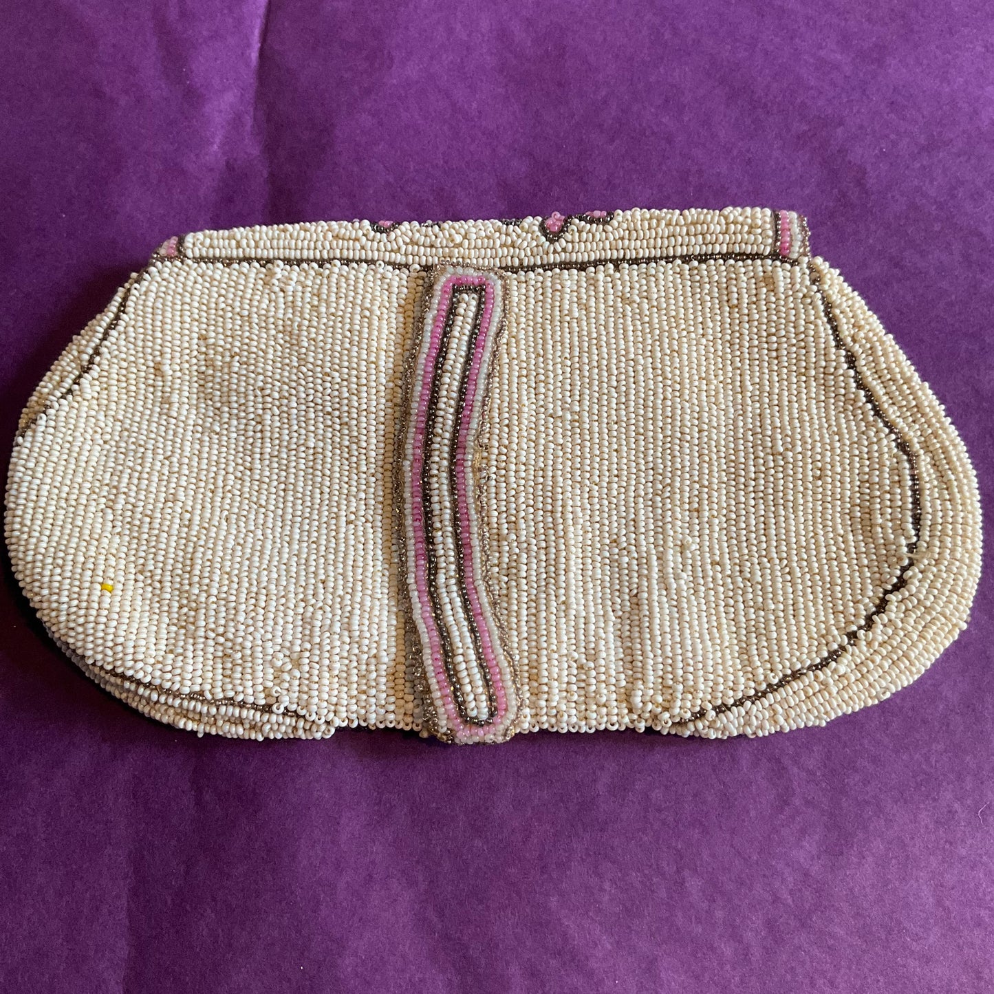 Antique Edwardian/Art deco ivory and pink floral beaded evening bag, flapper girl, downton abbey.