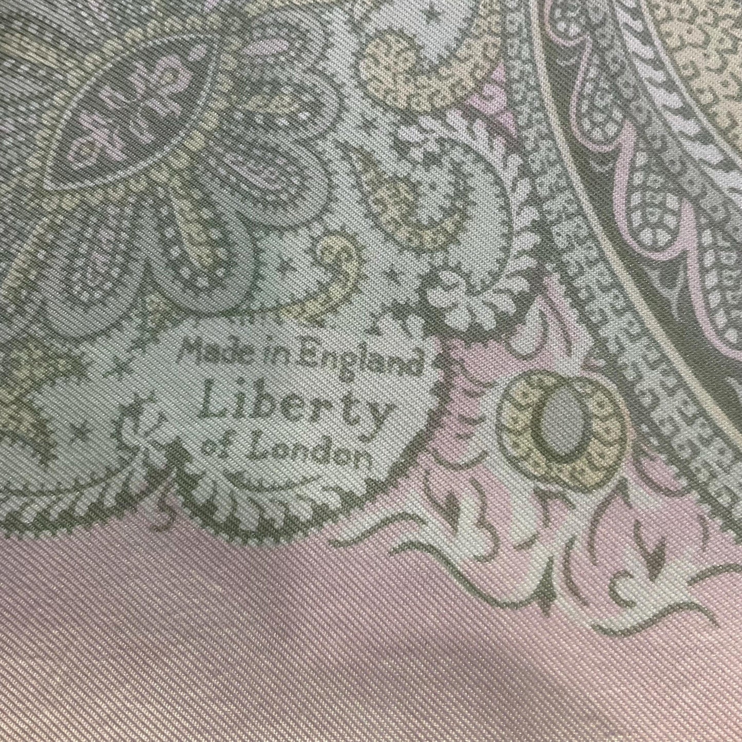 Vintage 1950s/60s liberty of London pure silk pale pink and green Paisley scarf. Made in England.