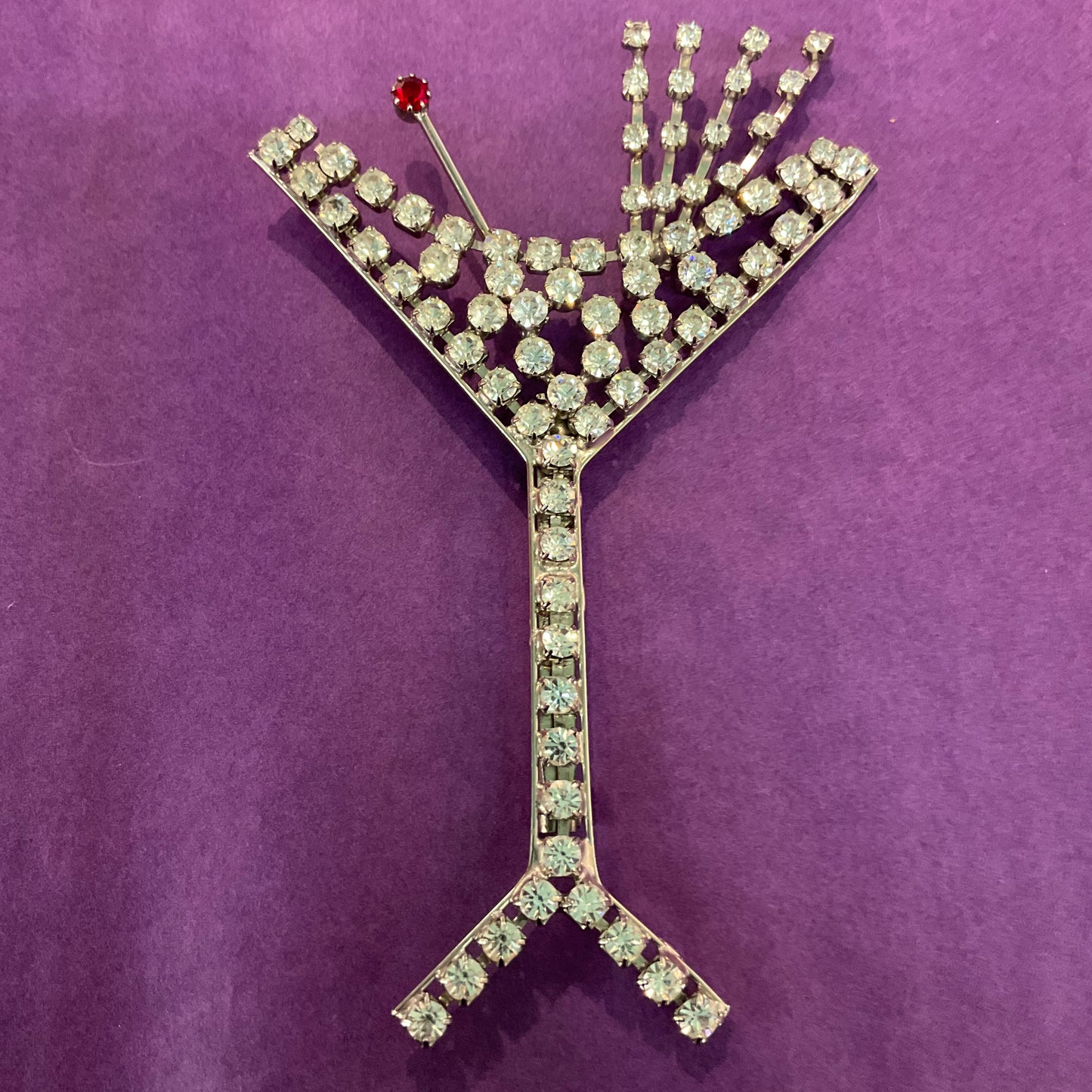 Vintage Large 1980s Rhinestone cocktail Glass Brooch