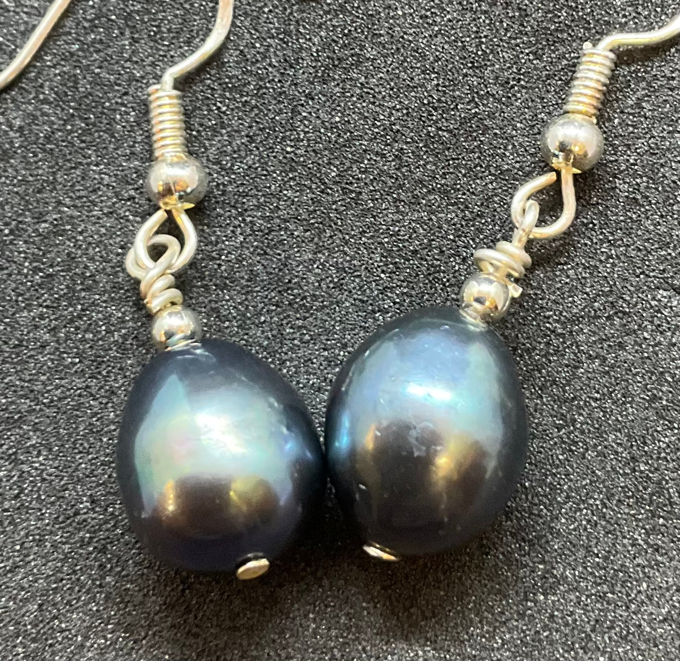 Handmade Peacock Fresh Water Pearl and Silver Drop Earrings