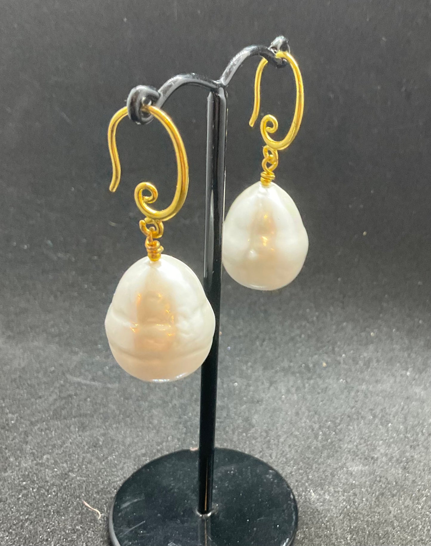 Handmade Gold Plated Shell Pearl Drop Earrings