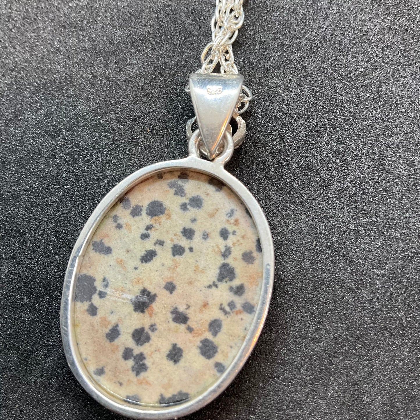 Vintage large Dalmatian Jasper and silver pendant, crystal healing