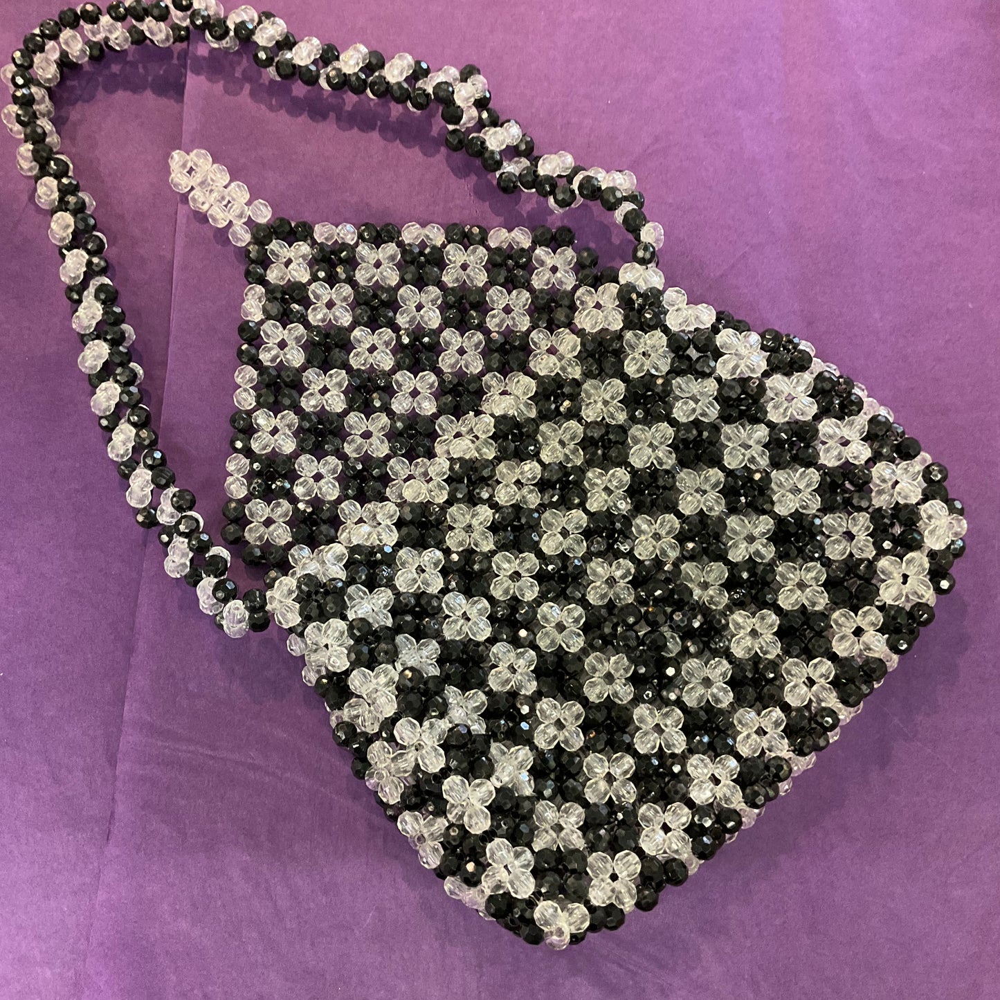 Vintage 1960s Italian Beaded shoulder bag unlined, faceted plastic beads. Gifts for her, Birthday