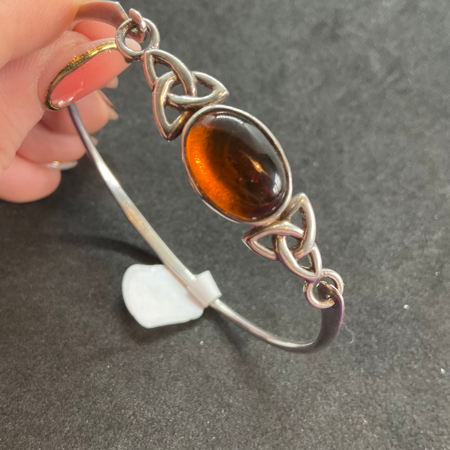 Vintage Amber and 925 silver Celtic style fine bangle/bracelet, triquetta, trinity knot