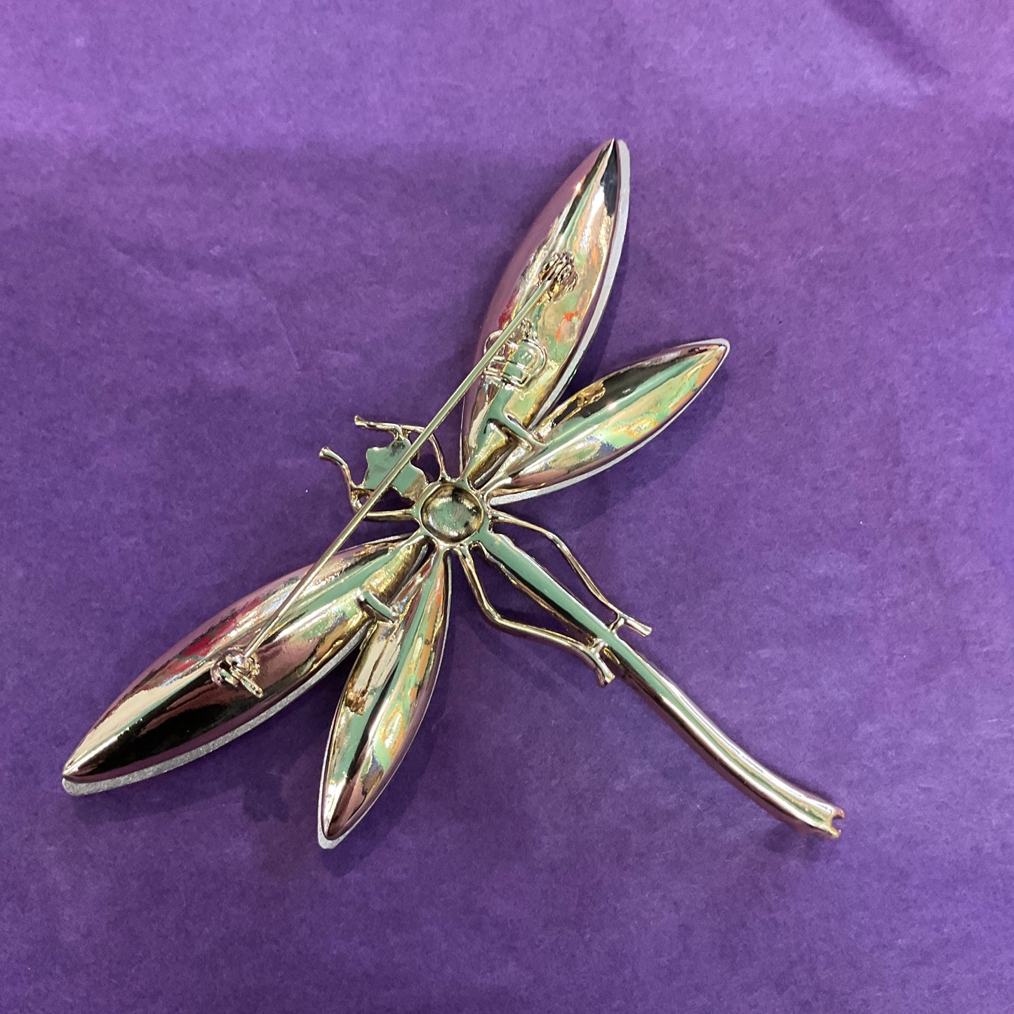 Vintage Butler and Wilson Large Rainbow Borealis Crystal Dragonfly brooch, signed, as new in original box, wedding. Gift for her.