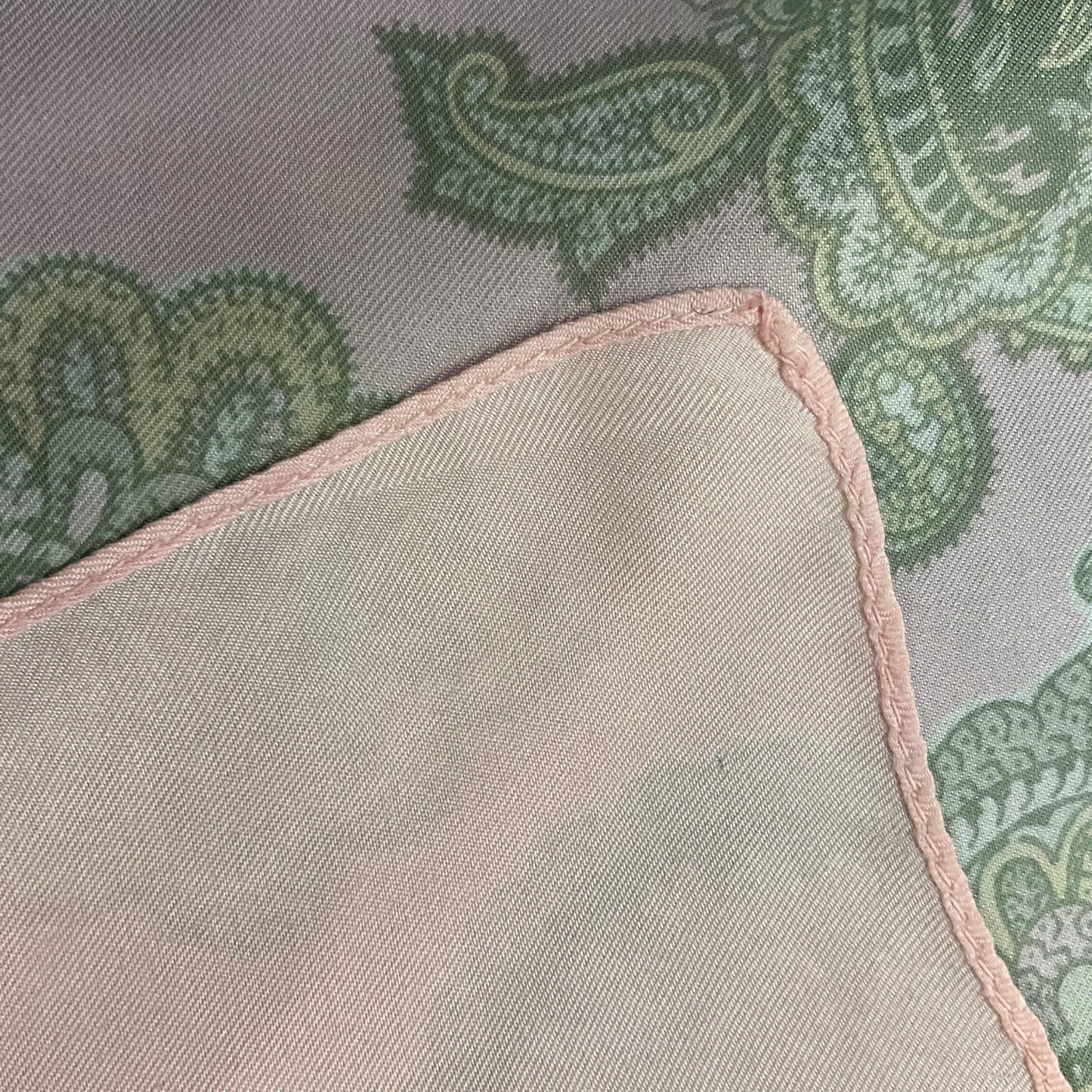 Vintage 1950s/60s liberty of London pure silk pale pink and green Paisley scarf. Made in England.