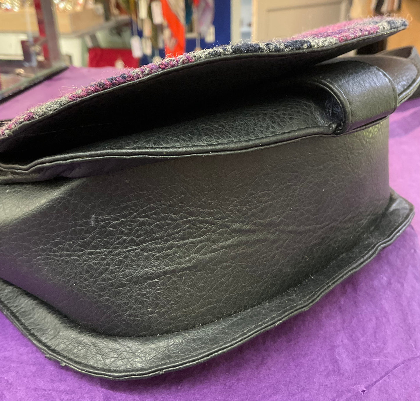 Vintage Harris tweed and Faux leather Saddle bag by MACCESORI