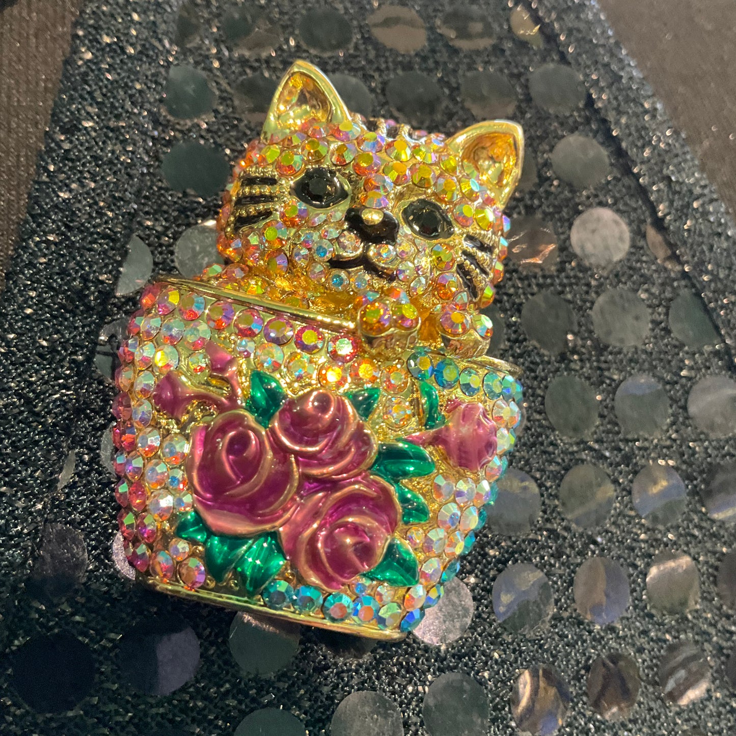 Vintage Butler and Wilson Rainbow Borealis Cat in a Flower Pot Brooch